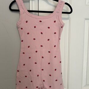 Pink Sleeveless Romper with Red Print